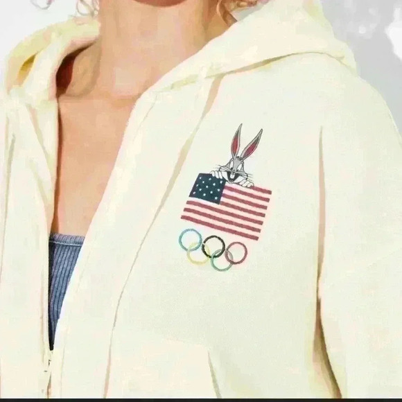 Looney Tune Zip-Up Hoodie Jacket Sized To Waist  Women’s Size M USA Olympic - Picture 4 of 12